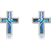 Abalone/Malachite/Onyx/Opal Cross Stud Earring Sterling Silver Small Cross Earrings Cross Jewelry Gift for Women
