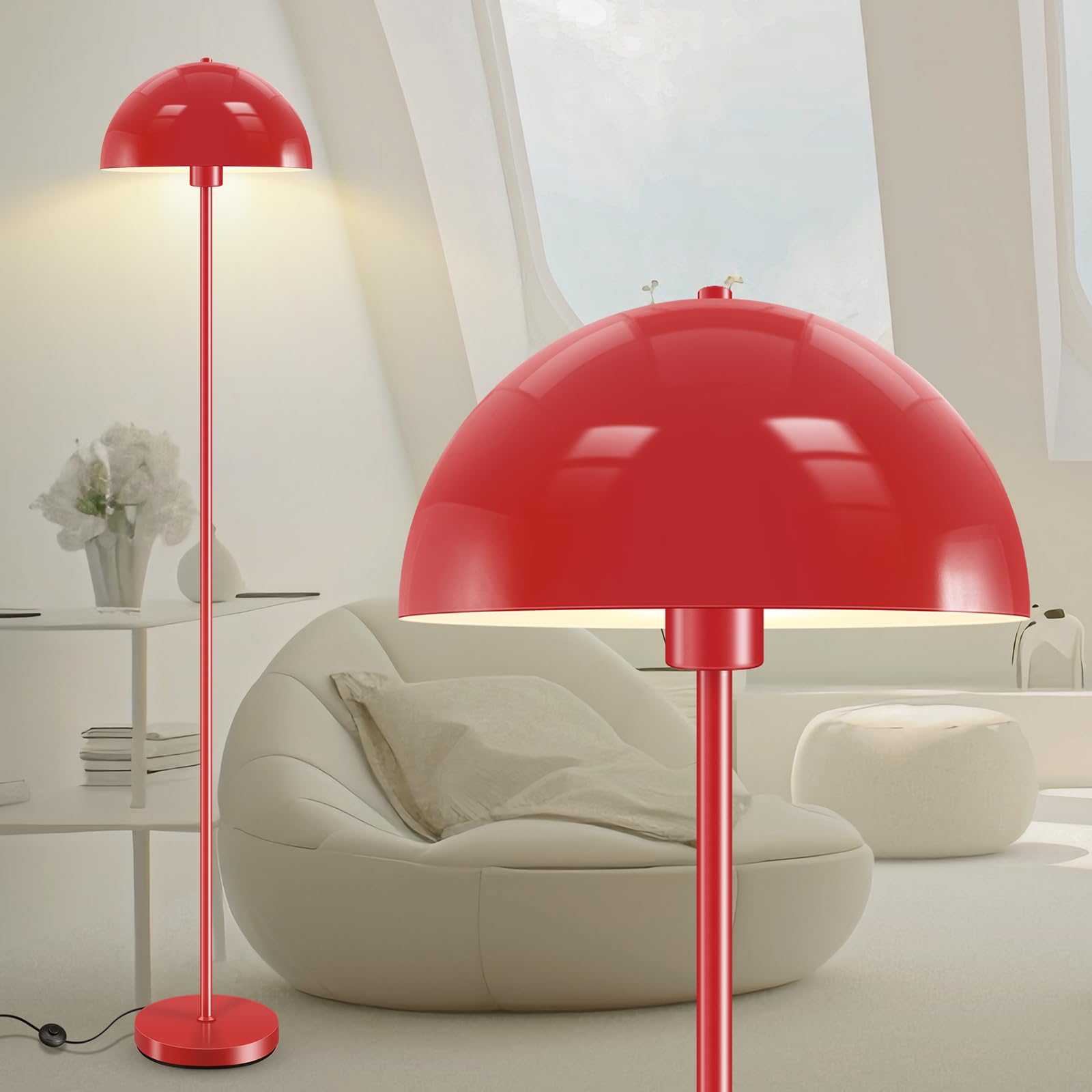 Photo 1 of Bricosmocon Floor Lamp, Industrial Red Floor Lamps for Living Room, 65.6in Standing Lamp, Retro Mushroom Dome Shade, Whole Metal, E26 Socket, Mid Century Modern Floor Lamp for Bedroom/Office,No Bulb