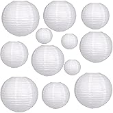 12Pcs Paper Lanterns 6”, 8”, 10”, 12”,Paperlanterns Party Decoration, White Paper Lanterns for Wedding, Bridal, Birthday, Outdoor, Home, Garden, Holiday and Party.
