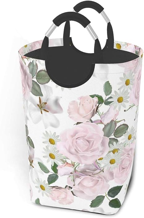 Amazon ランドリーバスケット 洗濯ボックス ランドリーバッグ 洗濯かご せんたくかご 折りたたみ バラ デイジー 洗濯物入れ ランドリー 衣類収納 ランドリーかご 洗濯バスケット ストレージバケット 取っ手付き ランドリー収納 オンライン通販