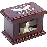 5.5 Inch Small Wooden Memorial Urn with Photo Frame, Keepsake Urn Box for Human/Pet Ashes - Wing
