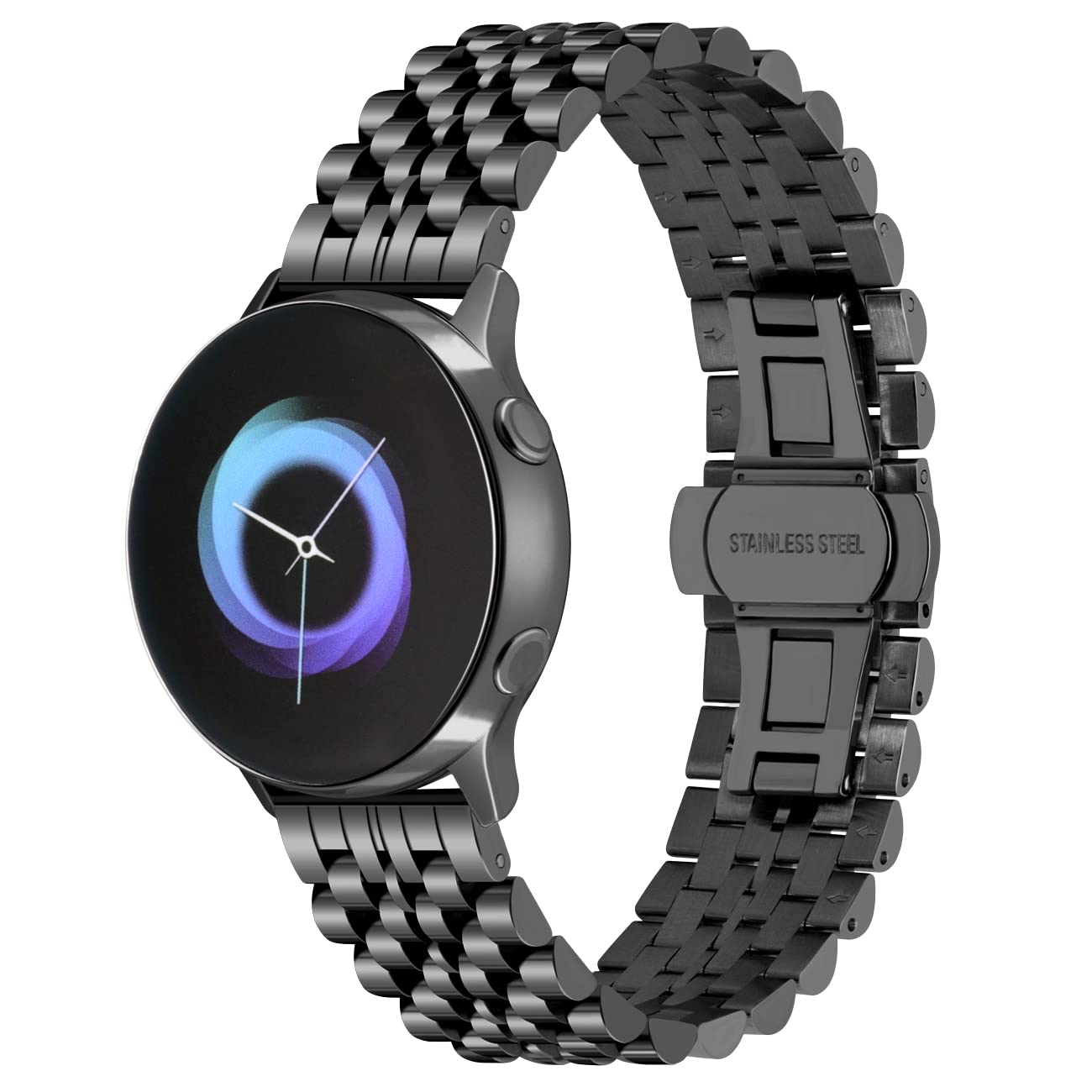 Kai Tian Stylish 20mm Stainless Steel Black Watch Strap Band for 2021 Samsung Galaxy Watch 4/4 Classic/Active 2 44mm 40mm/ Galaxy Watch 3 41mm for Galaxy Watch 42mm