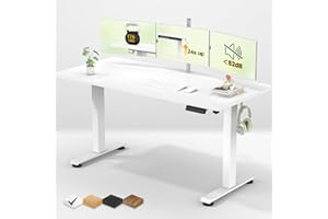 Veken 55 Inch Large Electric Standing Desk,Sit to Stand Up, Heights Adjustable, Work Home Office Computer Table for Study, Walking Pad, Writing, and Games, Wooden Desktop Desks, White