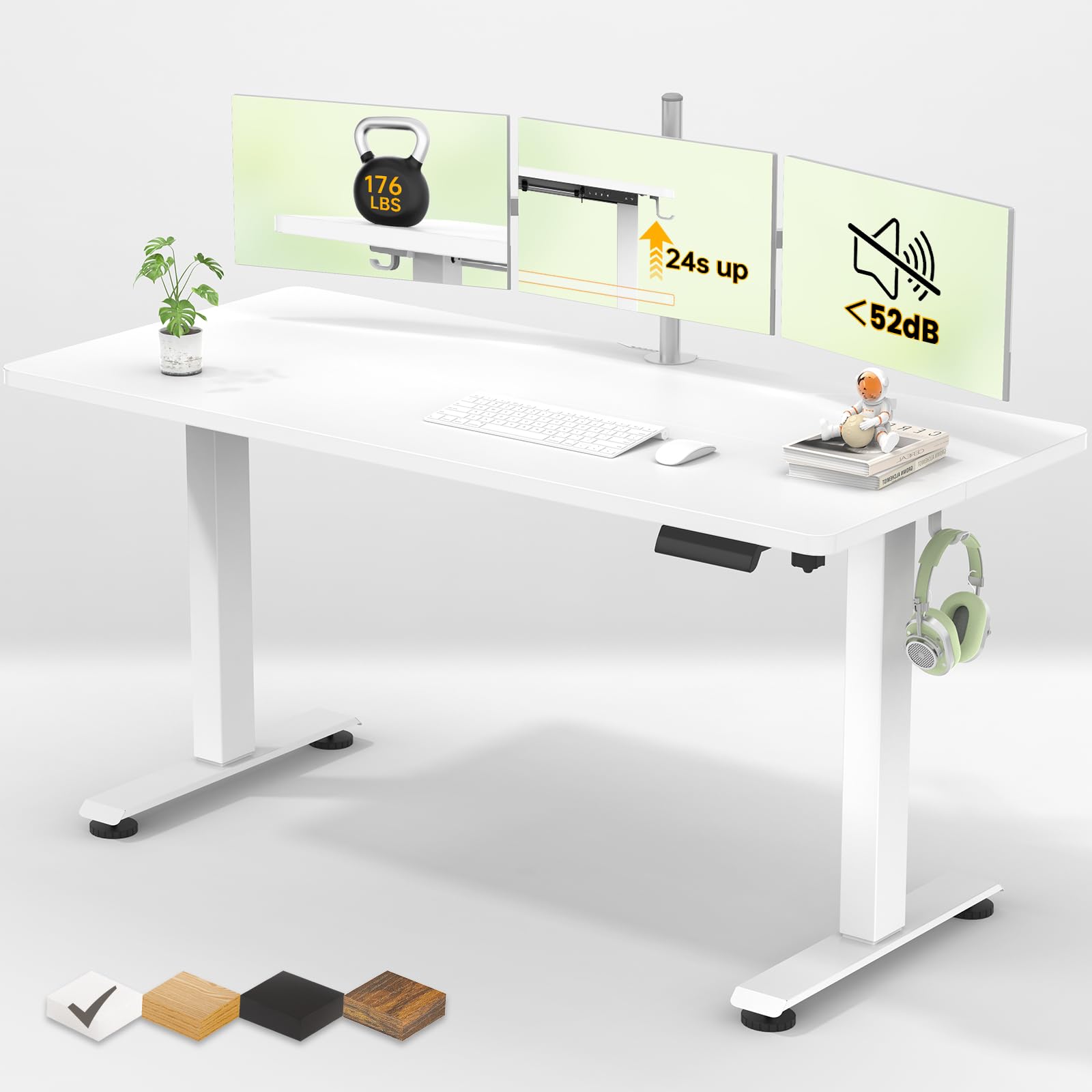 Veken 55 Inch Large Electric Standing Desk,Sit to Stand Up, Heights Adjustable, Work Home Office Computer Table for Study, Walking Pad, Writing, and Games, Wooden Desktop Desks, White