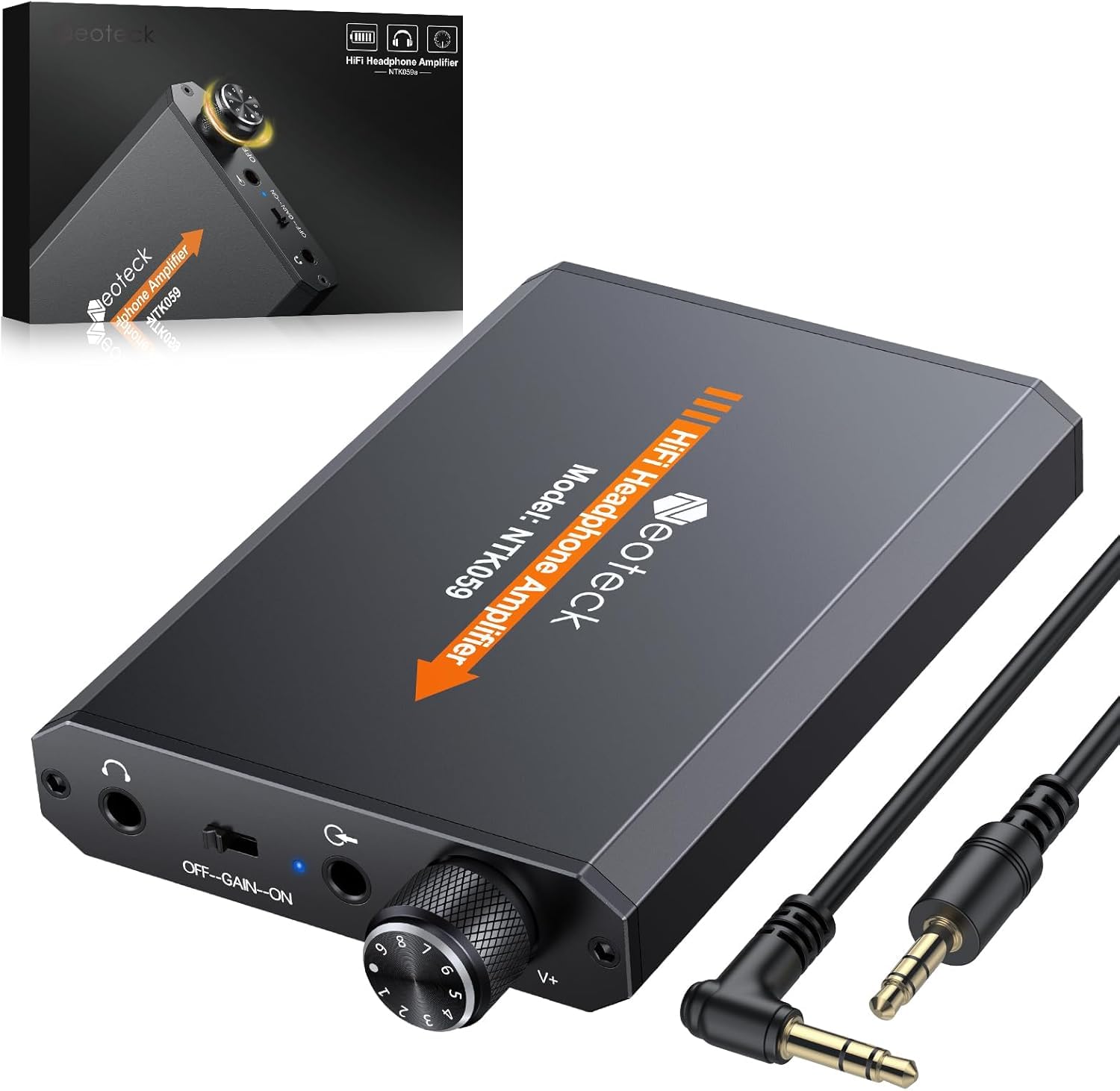 Neoteck Headphones Amplifier, 16-300Ω HiFi Headphone Amp with 250mW Output, Dual Gain Switch, Rechargeable Portable Headphone Amplifier, 3.5mm AUX for 150Ω/300Ω Headphones