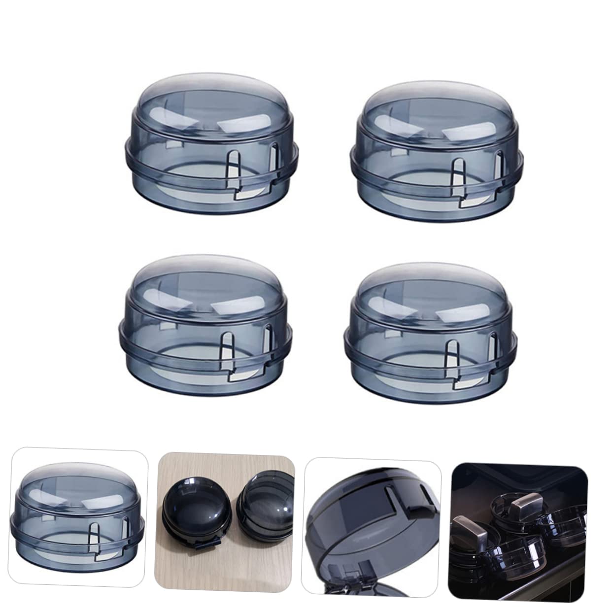 Hohopeti 4pcs Guards Proof Cover Gas View Protector Stove Protection Case Button Toddler Knobs Safety Large Top Children Appliance Cooker Shield Kids Guard for Clear Knob Grey Electric