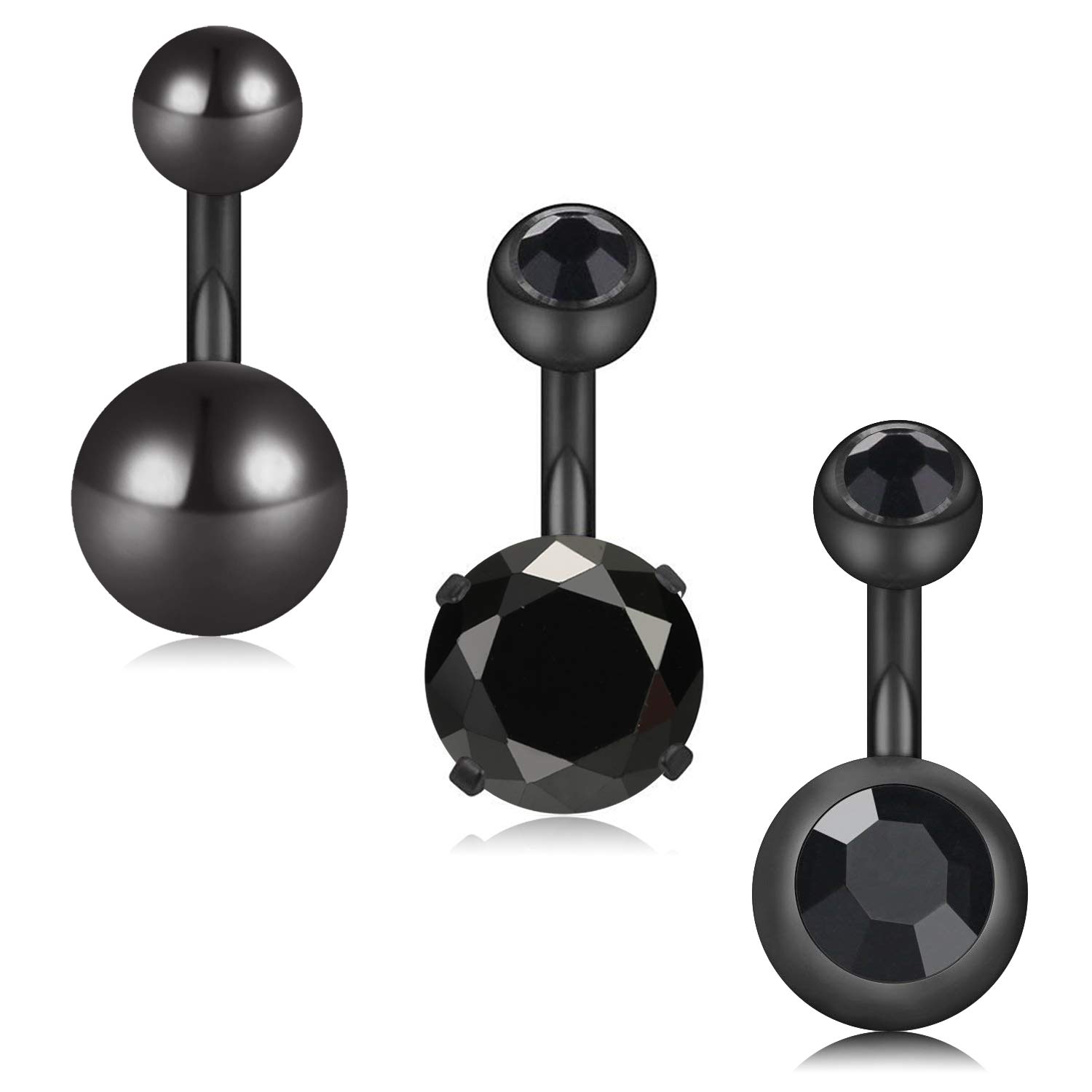 Funseedrr 3pcs Short Belly Button Ring Set Surgical Steel 14 Gauge 6mm Navel Ear Bars Piercing Jewellery