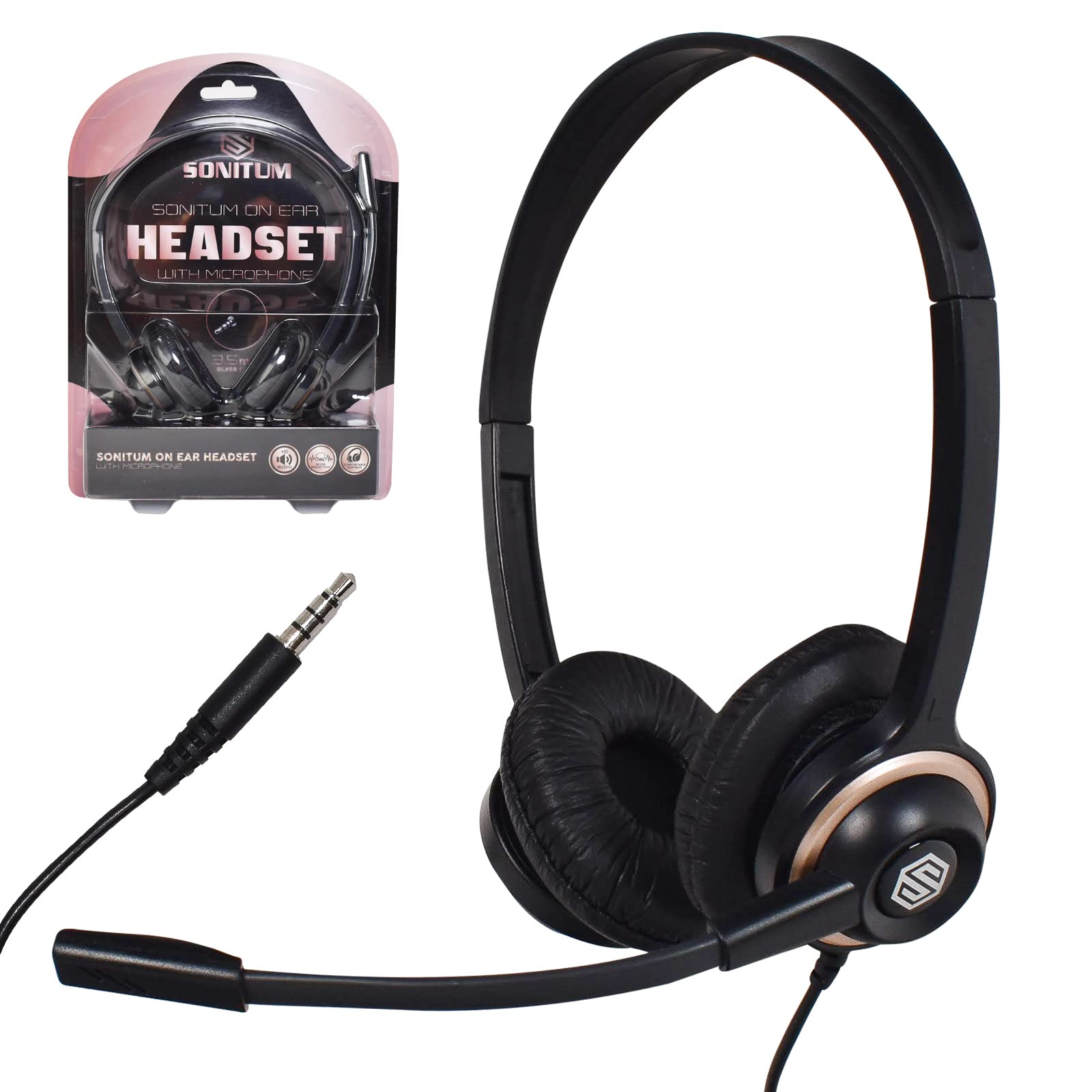 Headset with Microphone - Noise Canceling Computer Headset for Office, Meetings, Chat- Comfortable Over-Ear PC Headphones with Rotating Mic- 3.5 Jack for Universal Connectivity (1 Pack)