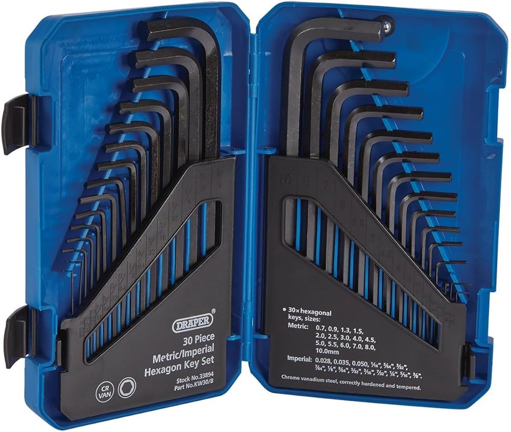 Draper 30 Piece Hex Key Set Long Arm Metric Imperial Combined Wrench Kit