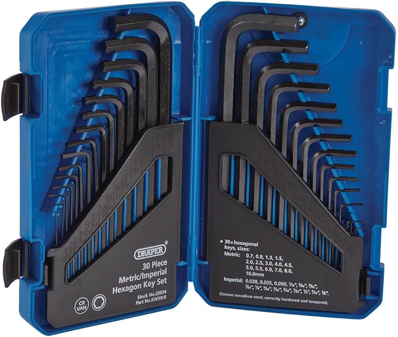 Draper 30 Piece Hex Key Set Long Arm Metric Imperial Combined Wrench Kit