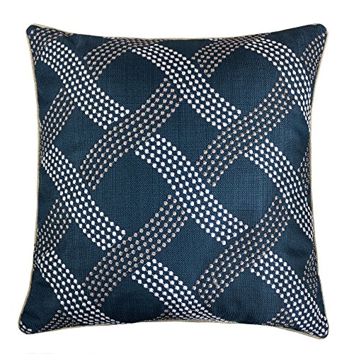 Homey Cozy Embroidery Throw Pillow Cover,Navy Series Dotted Line Decorative Square Couch Cushion Pillow Case 20 x 20 Inch, Cover Only