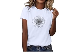 SOKHUG Short Sleeve Tee Shirts for Women Daisy Flower Print Shirt Crewneck Graphic T Shirts Trendy Summer Tunic