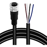 M12 4 Pins Female Connector Cables, Waterproof IP67 Solder Locking System, Brass Gold-Plated Contacts, A Code Straight Aviation Sensor Electrical Cable 60V 2A Industrial Grade Cable (4 pin Female, 1m)