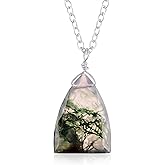 Natural Moss Agate Crystals Pendant Necklace, Triangle Cabochon Gemstone, Energy Healing Crystals, Birthday, Gift for Her, Gemstone Jewelry 18 inch AAA+ Quality (Moss Agate E)