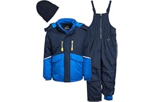 iXtreme Boys Snowsuit Set - 2 Piece Heavyweight Insulated Ski Jacket and Snow Pants Overall Bibs for Boys with Winter Hat