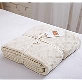 Longhui bedding Cotton Cable Knit Throw Blanket for Couch Chairs Beach Sofa, Home Beige Decorative Blanket, Cream 50 x 60 inches