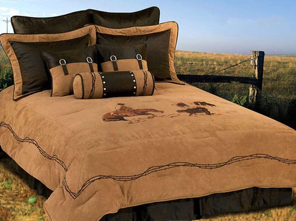 4 Piece Southwest Comforter Twin Set, Cowboy Cabin Lodge