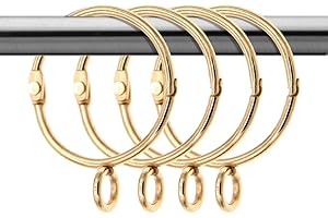 Coideal Gold Eyelet Curtain Rings - 20 Pack 1.5 Inch Openable Metal Drapery Loops, Fits Up to 1 1/4 Inch Rod