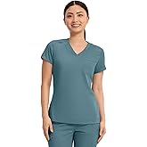 Med Couture Women's V-Neck Scrub Top, Modern Fit Tuck-in Top with Stretchy Rib-Knit Shoulders and Chest Pocket - MC7448