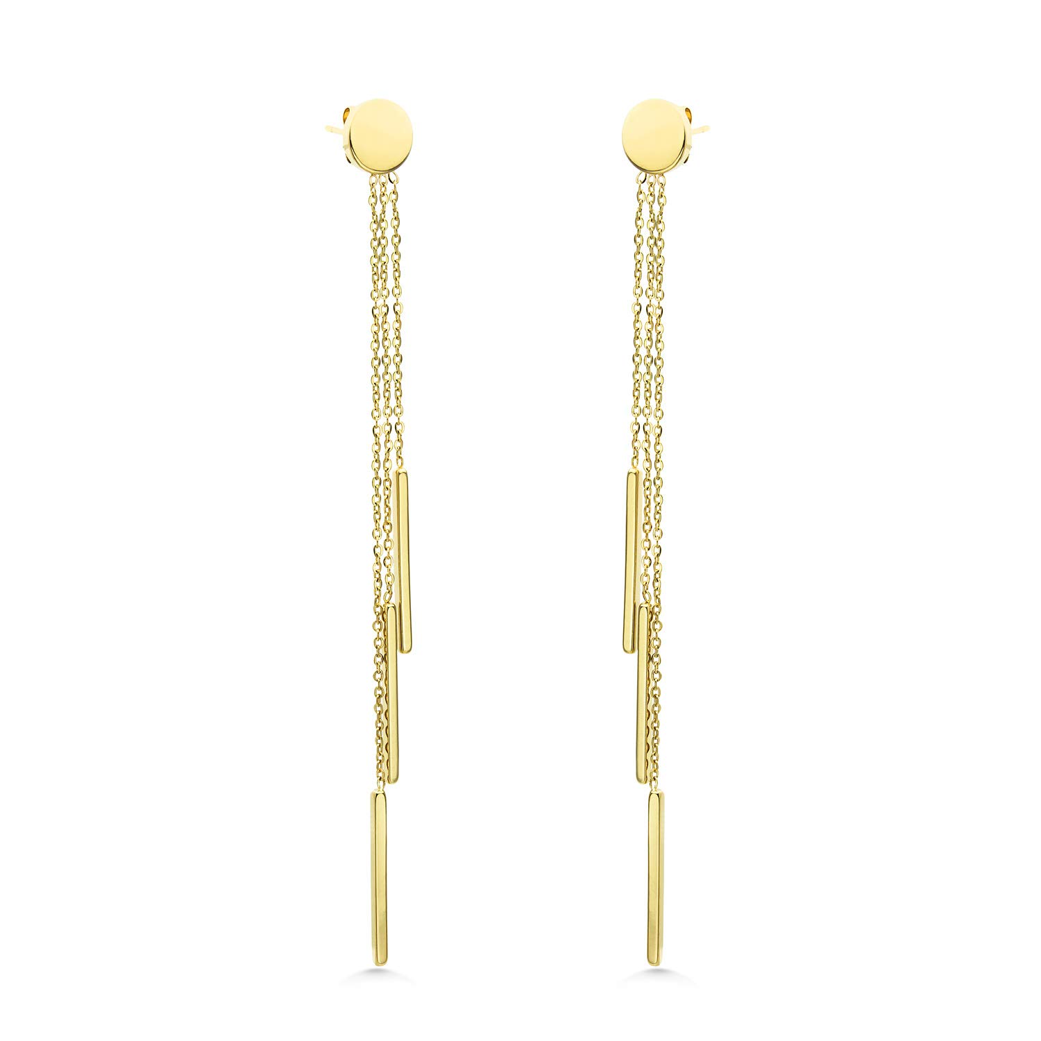 555Jewelry Womens Stainless Steel Chic Cute Stylish Triple Bar Tassel Long Chain Drop Dangle Dangling Earring Pair Classic Fashion Accessory Jewelry Post Nut Earrings, Yellow Gold