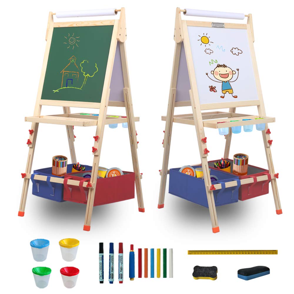 Art Easel for Kids,Standing Kid's Art Easel,Kids Easel with Magnetic Chalkboard & White Board,Kids Art Easel with Paper Roll