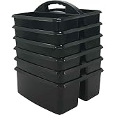 Teacher Created Resources Black Portable Plastic Storage Caddy 6-Pack for Classrooms, Kids Room, and Office Organization, 3 Compartment