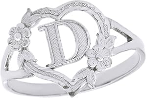 CaliRoseJewelry Silver Initial Alphabet Personalized Heart Ring - Letter D