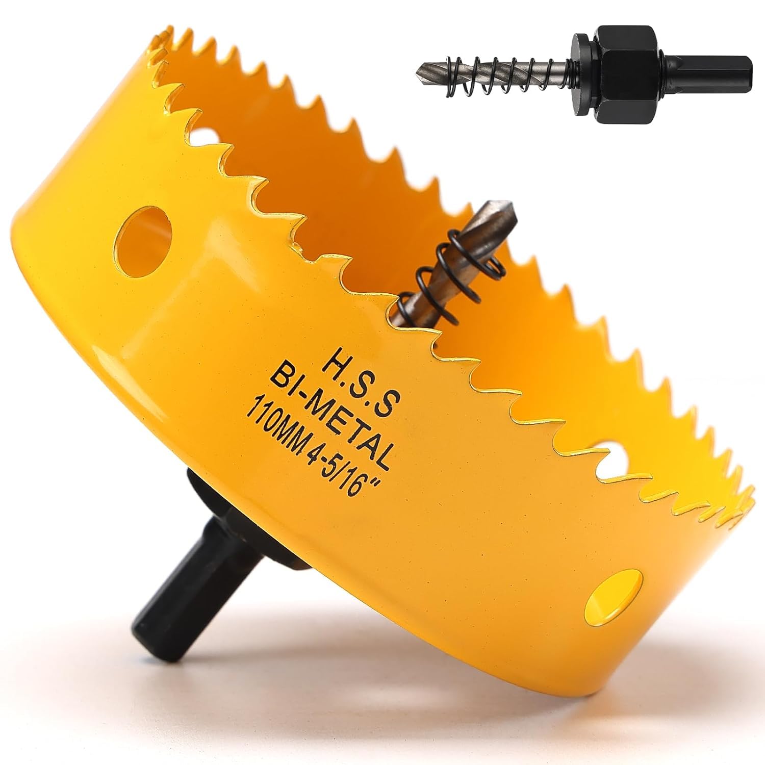 110mm Hole Saw, HSS Bi-Metal Hole Cutter with Drill Bit, Heavy Duty Hole Saw for Wood, Plastic, Drywall, Fiberglass, Yellow — image 1