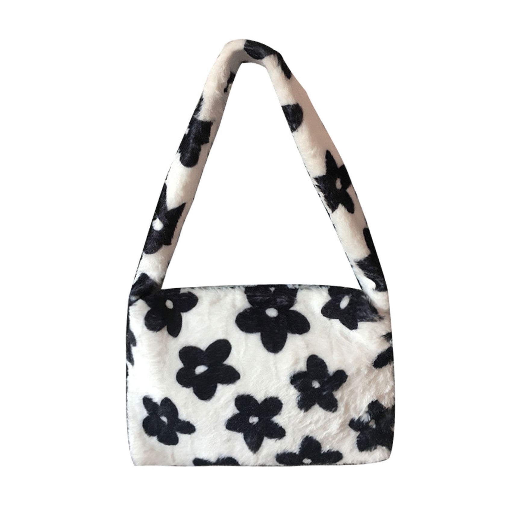 BestTas Furry Leopard Print Shoulder Bag, Women Plush Faux Fur Clutch Handbag Leopard Print Tote Shoulder Bag Metal Chain Crossbody Purse (White-Rectangle)