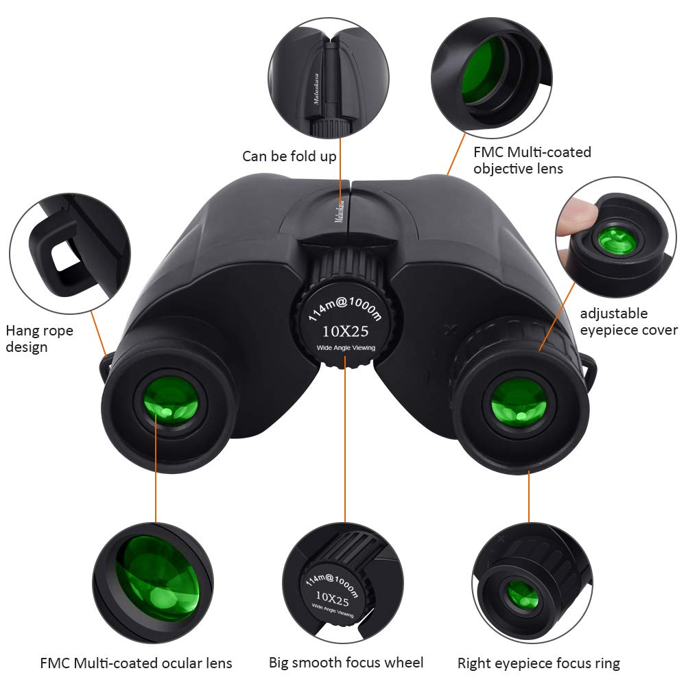 Compact Binoculars for Kids and Adults，Maluokasa 10x25 Night Vision Waterproof Lightweight Mini Telescope Portable for Bird Watching, Hiking, Traveling,Concerts and Sports Events