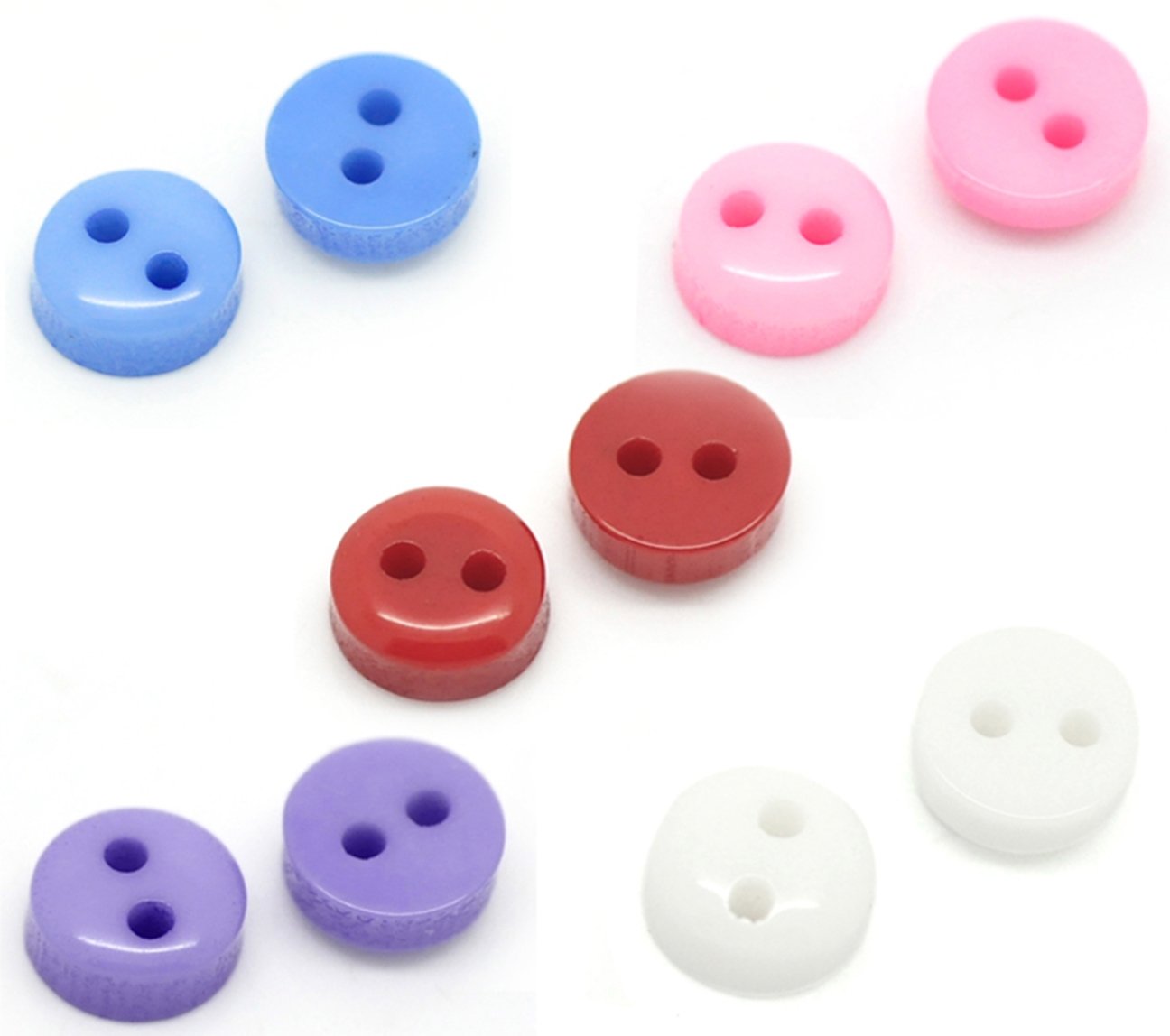 200 x Plain Mixed (5 Colours) Round 2 Hole 6mm Sewing Buttons. for Cardmaking, Scrapbooking, Clothes Knitting — image 1