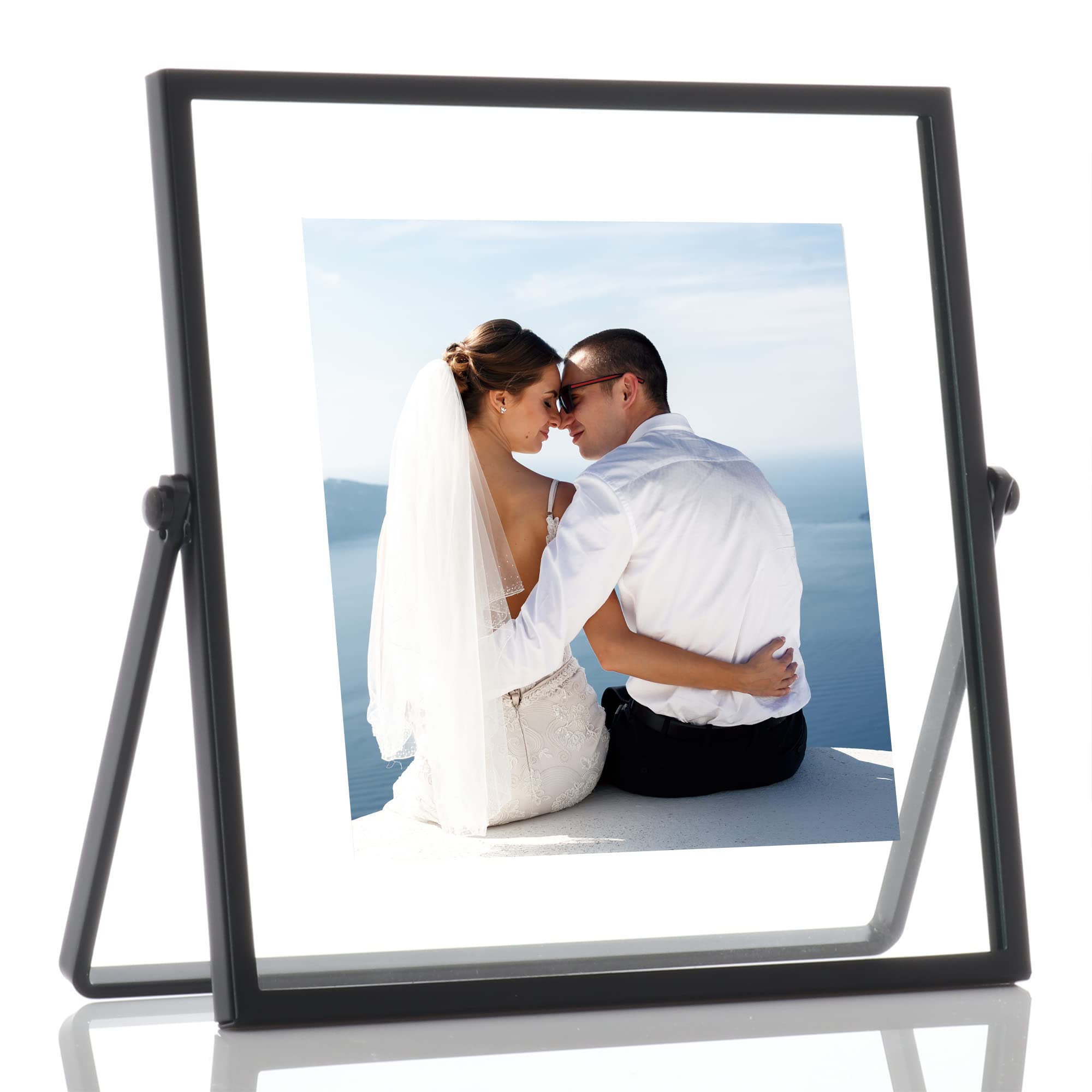 Lawrence Frames Metal Easel Float Picture Frame, 4x4, Black