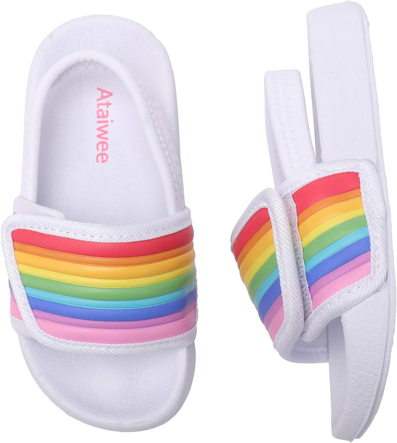 Ataiwee Toddler's Poolslide Sandals, Slip On Girl Boy Touch Fastening Strip Sliders with Elastic Back for Younger