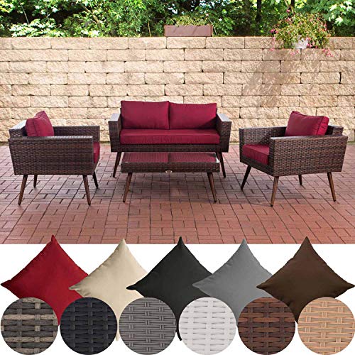 CLP Polyrattan Loungeset Kiruna I Braun-meliert I Gartenlounge Flachrattan I Sofa & 2X Sessel & Glastisch I 1,25mm…