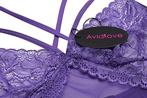 Avidlove Women Lingerie Lace Babydoll Sexy One Piece Cami Nightwear Dress Pajamas Purple