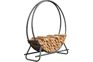 YSEJOMP Outdoor Firewood Circle Rack- Metal Pipe Ring,Sturdy & Durable Firewood Holder for Indoor/Outdoor Use,Space-Saving Design for Fireplace,Campfire or Backyard Storage (40 inch diameter circle)