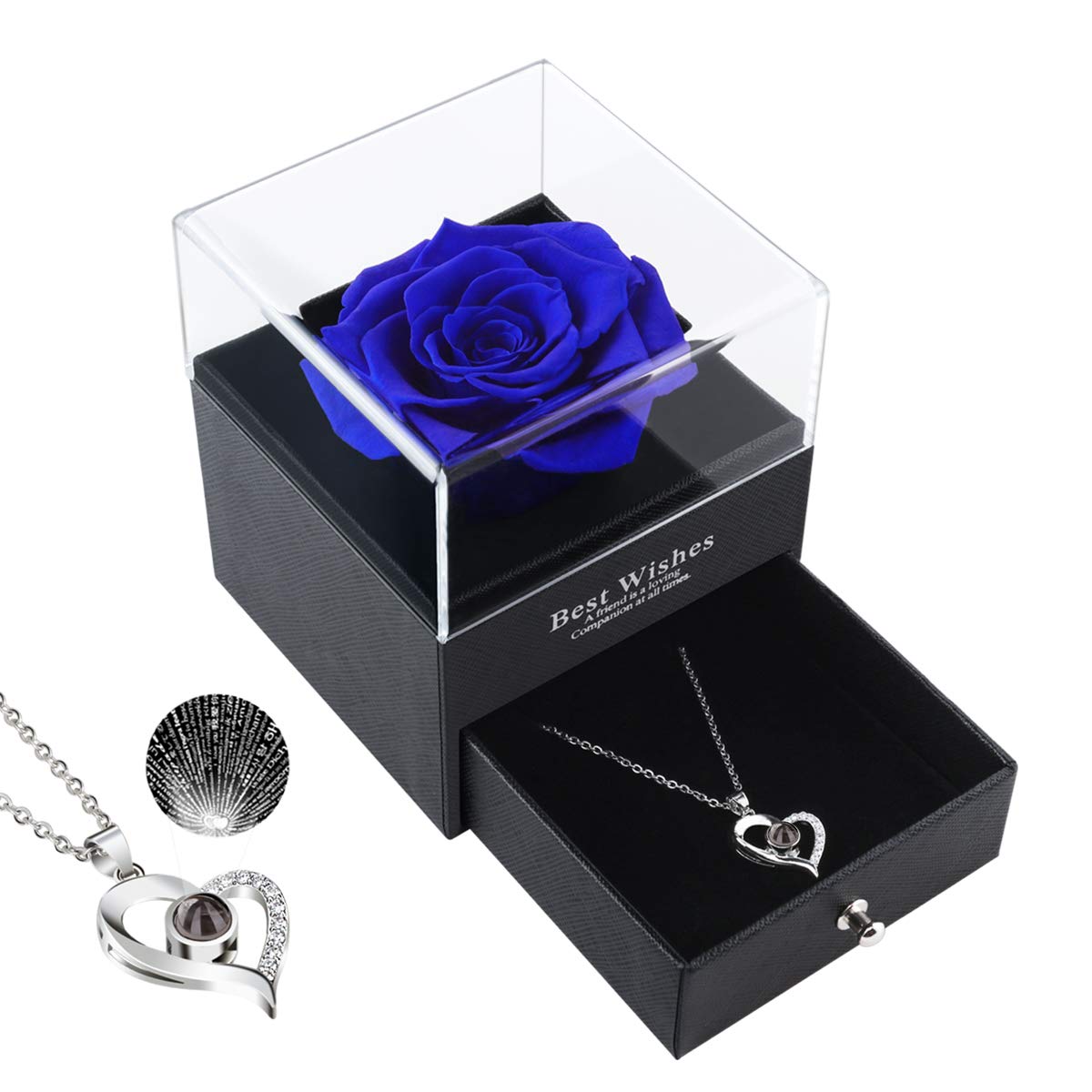 Birthday Gifts for Women,Preserved Real Rose Gift Box with I Love You Necklace,Mother's Day Gift from Son Daughter,Fresh Flower with Necklace for Wife,Mum,Anniversary