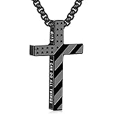 Lydow Cross Necklace for Men Boys, 316L Stainless Steel Chain Pendant Bible Verse Religious Christian Christmas Jewelry Gifts 22+2 Inches