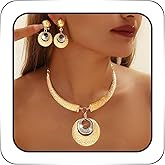 Sixexey Gold African Jewelry Set Chunky Collar Necklace Earrings Africa Festival Costume Jewelry for Women