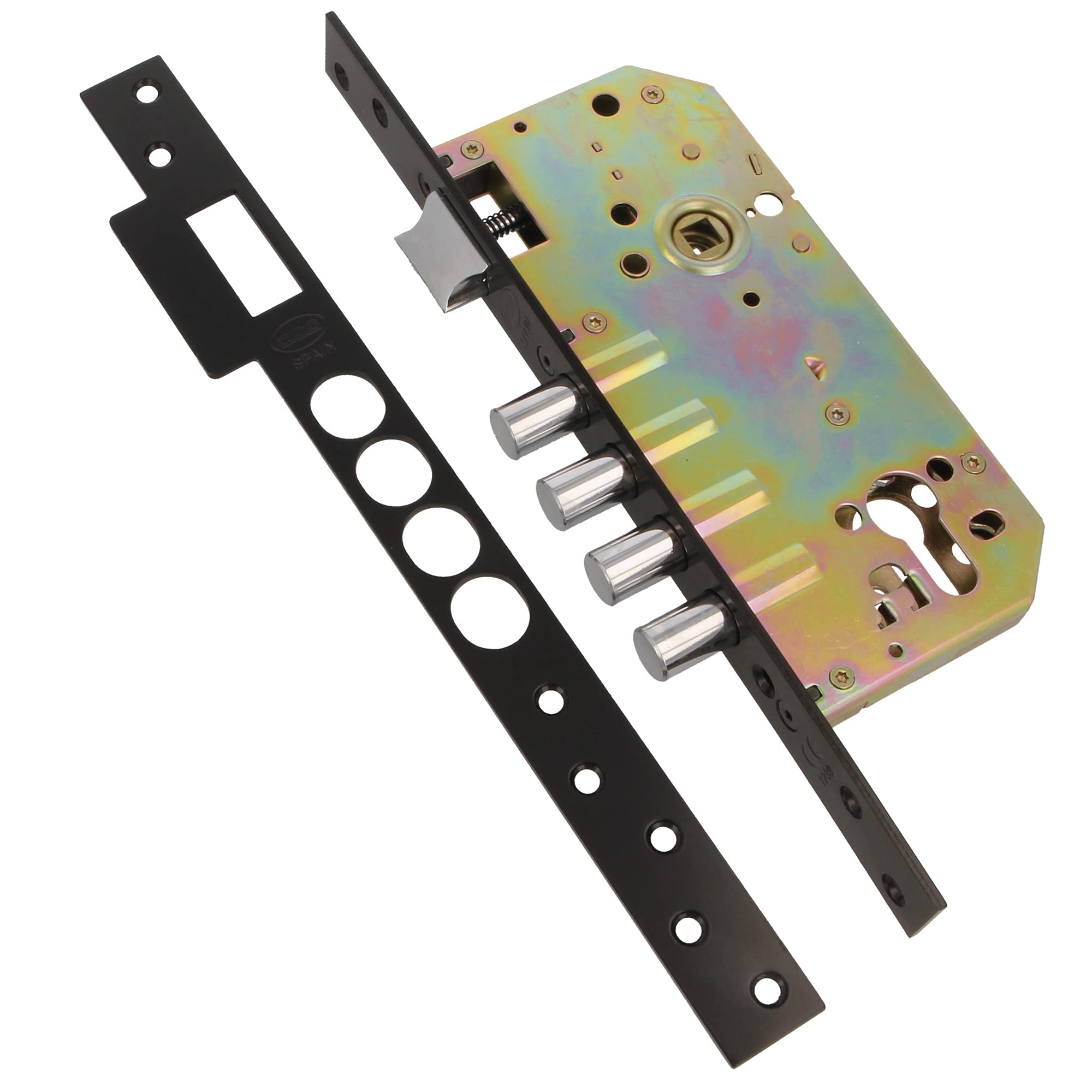 Amig - Mortise Lock with Bolts for Wooden Doors Mod. 100 Base | 50/85 mm | Without Cylinder and Safety Shield | Reversible Handle | Steel Finish in Black