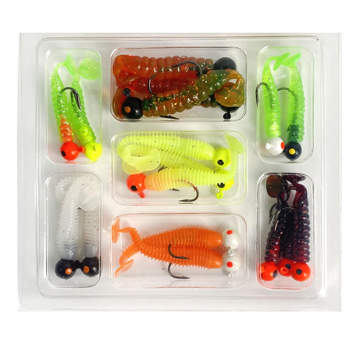 FOLANDO 34pcs Soft Plastic Lures Kit - Sea Fishing Jig Heads & Hooks for Bass, Perch, Pike
