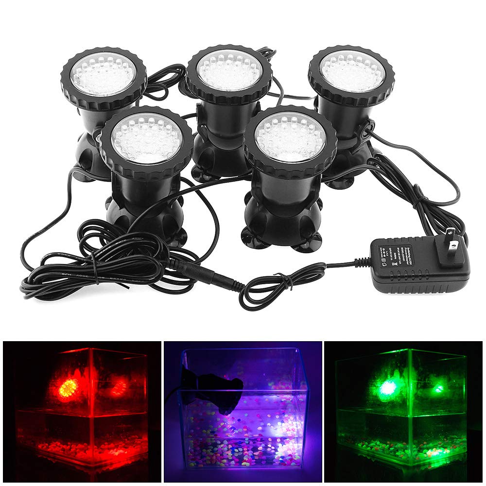 SecurityIng Pond Light, 36 LED Waterproof Underwater Submersible Lights Multi-Color Spotlight Dimmable Aquarium Light for Garden Fountain Fish Tank Pool, Control Not Included (5 Pack)