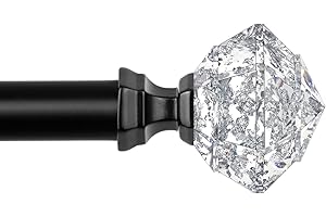 TONIAL Curtain Rods for Windows 48 to 84 Inch(4 to 7 ft), Telescoping Splicing 3/4 Single Rods 32 to 86 Inch(2.6 to 7.2 ft) Decorative Drapery Rod with Translucent Diamond Finial, Black