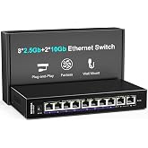 10Gbe Ethernet Switch Unmanaged with 2 x 10Gb RJ45 Ports + 8 x 2.5Gb Base-T Ports, Desktop/Wall Mount NICGIGA 10 Port 10Gbps Network Switch for Wireless AP, NAS, PC