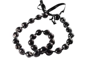 KUIYAI Hawaiian Kukui Nut Necklace with Chunky Heart-Shaped Beads Ribbon Tie Closure