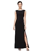 Alex Evenings Womens Long Jersey Dress with Ruched Front and Embellished Neckline (Petite and Regular Sizes)