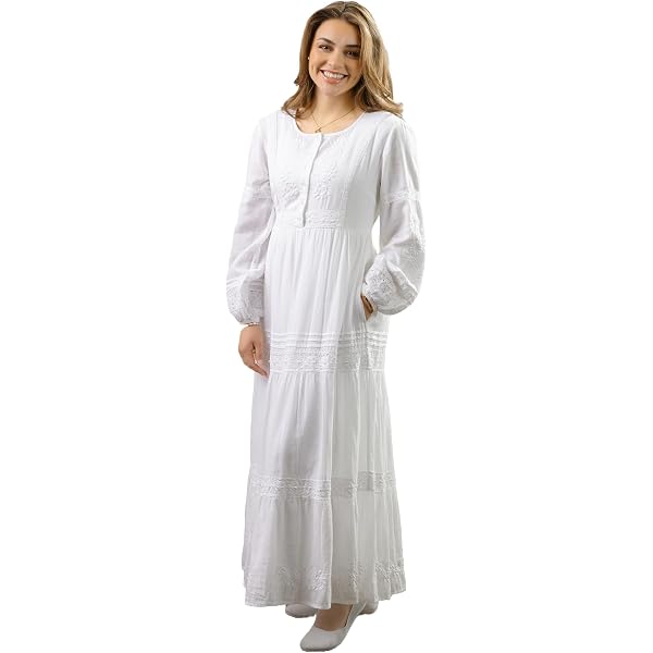 Amazon.com: White Elegance Women's Modest White Full Length Long Sleeve  Special Occasion Dress with Lace Bodice and Empire Waist - Regular XXS :  Clothing, Shoes & Jewelry