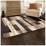 Superior Modern Rockwood Collection Area Rug, 8mm Pile Height with Jute Backing, Textured Geometric Brick Design, Anti-Static, Water-Repellent Rugs - Chocolate, 3' x 5' Rug