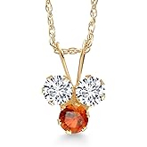 Gem Stone King 14K Yellow Gold White Lab Grown Diamond and Orange Sapphire 3-Stone Pendant Necklace For Women (0.36 Cttw, Gemstone April Birthstone, Round 3MM, 18 Inch Chain)