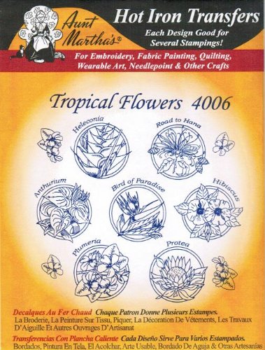 Tropical Flowers Aunt Martha's Hot Iron Embroidery Transfer